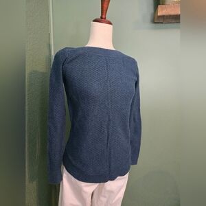 LOFT XS 100% Cotton Navy Blue Knit Boatneck Sweater